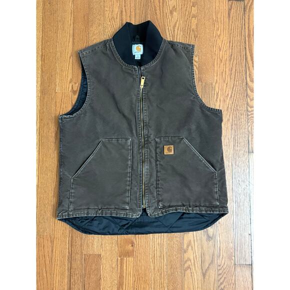 Vintage Carhartt Arctic Quilt Lined Duck Vest Distressed Brown Men's Size L TALL - Picture 1 of 8